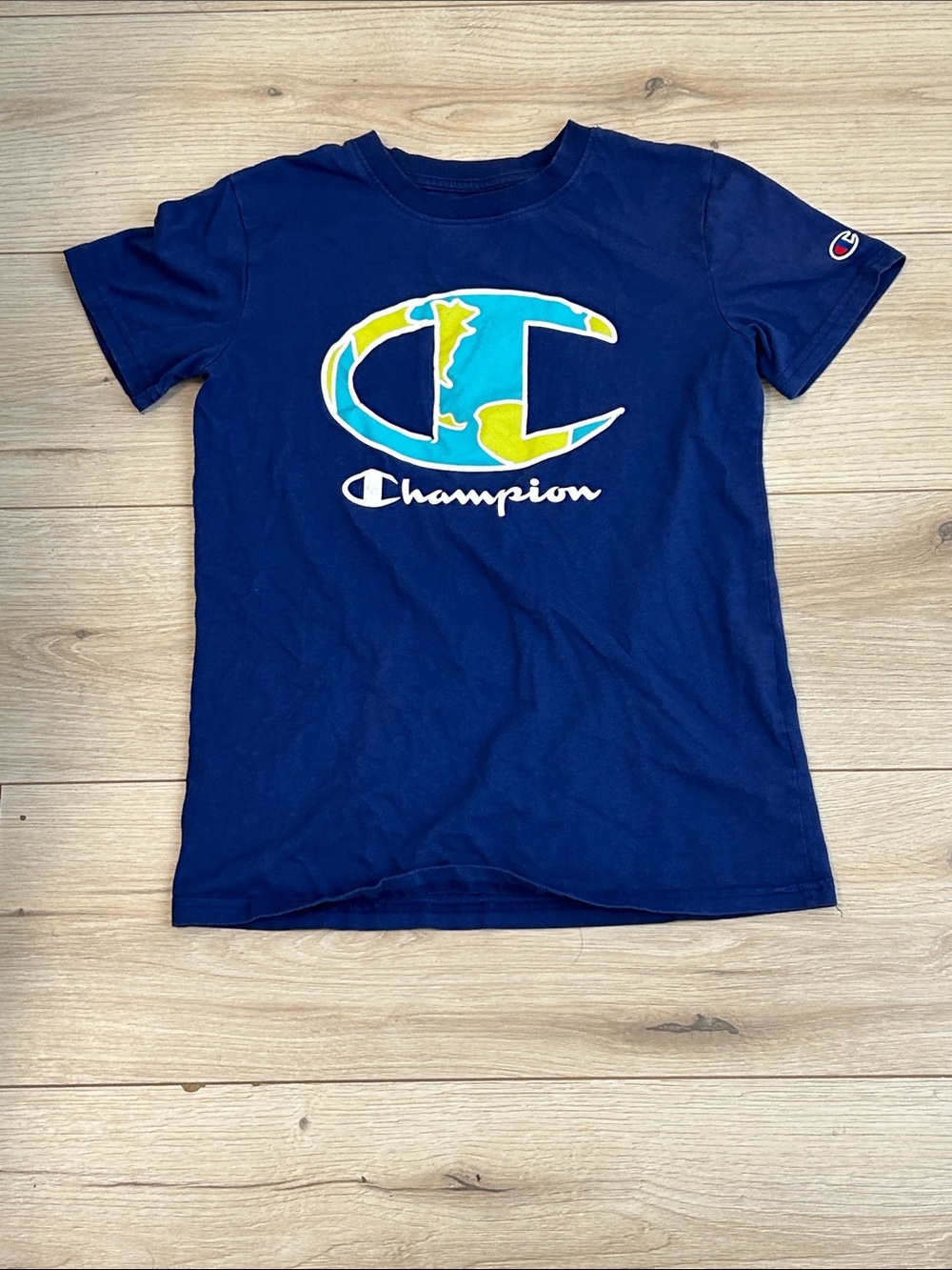 Champion Navy Tee with Colorful Globe C Logo
